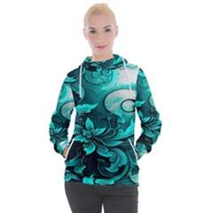 Turquoise Flower Background Women s Hooded Pullover