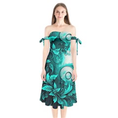 Turquoise Flower Background Shoulder Tie Bardot Midi Dress by artworkshop