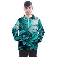 Turquoise Flower Background Men s Half Zip Pullover