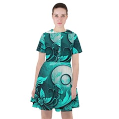 Turquoise Flower Background Sailor Dress by artworkshop