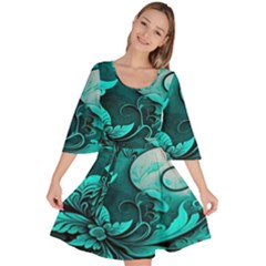 Turquoise Flower Background Velour Kimono Dress by artworkshop