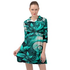 Turquoise Flower Background Mini Skater Shirt Dress by artworkshop