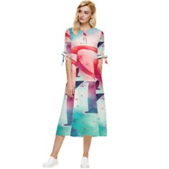 Valentines Day Heart Watercolor Background Bow Sleeve Chiffon Midi Dress by artworkshop