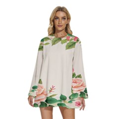 Watercolor Flower Round Neck Long Sleeve Bohemian Style Chiffon Mini Dress by artworkshop