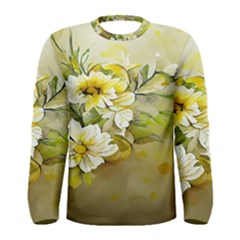 Watercolor Yellow And-white Flower Background Men s Long Sleeve Tee by artworkshop