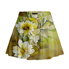 Watercolor Yellow And-white Flower Background Mini Flare Skirt by artworkshop