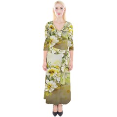 Watercolor Yellow And-white Flower Background Quarter Sleeve Wrap Maxi Dress by artworkshop