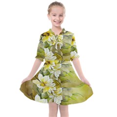 Watercolor Yellow And-white Flower Background Kids  All Frills Chiffon Dress by artworkshop