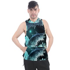 Sculpture Dinosaur Shark Frozen Winter Fantasy Men s Sleeveless Hoodie