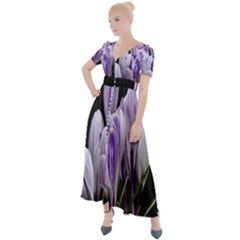 Crocus Flowers Purple Flowers Spring Nature Button Up Short Sleeve Maxi Dress by Ravend