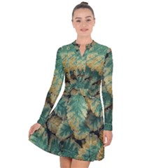 Colored Close Up Plants Leaves Pattern Long Sleeve Panel Dress by dflcprintsclothing