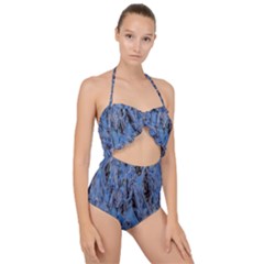 Blue Abstract Texture Print Scallop Top Cut Out Swimsuit by dflcprintsclothing