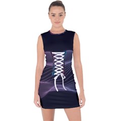 Abstract Wave Digital Design Space Energy Fractal Lace Up Front Bodycon Dress by Ravend