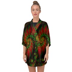 Fractal Green Red Spiral Happiness Vortex Spin Half Sleeve Chiffon Kimono by Ravend