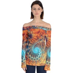 Fractal Math Abstract Mysterious Mystery Vortex Off Shoulder Long Sleeve Top by Ravend