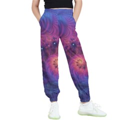 Fractal Fractals Spiral Vortex Blue Dark Art Kids  Elastic Waist Pants by Ravend