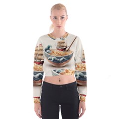 Ai Generated Noodles Pirate Chinese Food Food Cropped Sweatshirt by danenraven