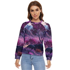 Landscape Landscape Painting Purple Purple Trees Women s Long Sleeve Raglan Tee