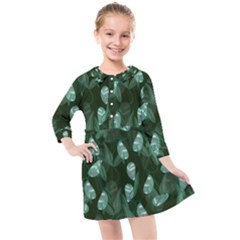 Plants Leaves Flowers Pattern Kids  Quarter Sleeve Shirt Dress