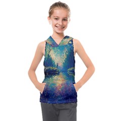 Oil Painting Night Scenery Fantasy Kids  Sleeveless Hoodie by Ravend