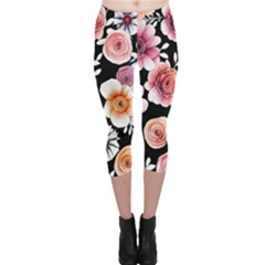 Cheerful Watercolor Flowers Capri Leggings  by GardenOfOphir