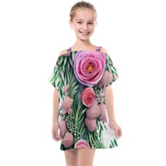 Brilliant Blushing Blossoms Kids  One Piece Chiffon Dress