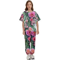 Brilliant Blushing Blossoms Kids  Tee And Pants Sports Set