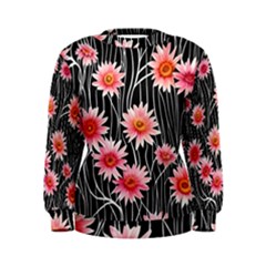 Botanical Black Pink Flowers Pattern Women s Sweatshirt