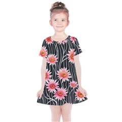 Botanical Black Pink Flowers Pattern Kids  Simple Cotton Dress by GardenOfOphir