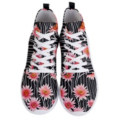 Botanical Black Pink Flowers Pattern Men s Lightweight High Top Sneakers by GardenOfOphir