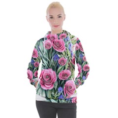 Attention-getting Watercolor Flowers Women s Hooded Pullover by GardenOfOphir