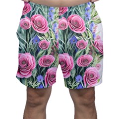 Attention-getting Watercolor Flowers Men s Shorts by GardenOfOphir