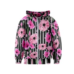 Black Stripes Beautifully Watercolor Flowers Kids  Zipper Hoodie