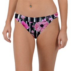 Black Stripes Beautifully Watercolor Flowers Band Bikini Bottoms by GardenOfOphir