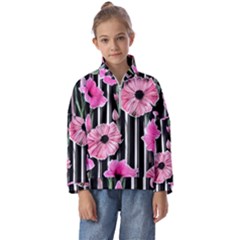 Black Stripes Beautifully Watercolor Flowers Kids  Half Zip Hoodie