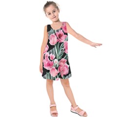 Expressive Watercolor Flowers Botanical Foliage Kids  Sleeveless Dress by GardenOfOphir