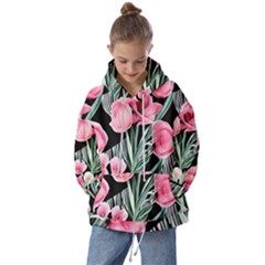 Expressive Watercolor Flowers Botanical Foliage Kids  Oversized Hoodie by GardenOfOphir