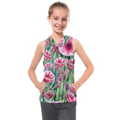 Cute Watercolor Flowers And Foliage Kids  Sleeveless Hoodie by GardenOfOphir