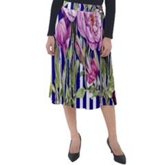 Classy And Chic Watercolor Flowers Classic Velour Midi Skirt  by GardenOfOphir