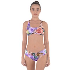 Cheerful And Captivating Watercolor Flowers Criss Cross Bikini Set by GardenOfOphir