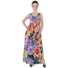 Cheerful And Captivating Watercolor Flowers Empire Waist Velour Maxi Dress by GardenOfOphir