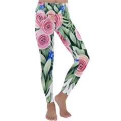 County Charm – Watercolor Flowers Botanical Kids  Lightweight Velour Classic Yoga Leggings