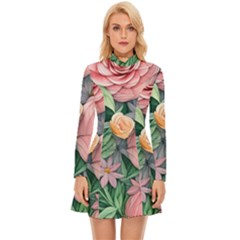 Darling And Dazzling Watercolor Flowers Long Sleeve Velour Longline Dress by GardenOfOphir