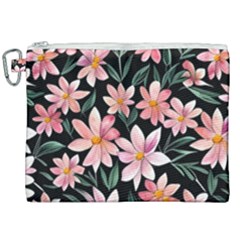 Classy Botanicals – Watercolor Flowers Botanical Canvas Cosmetic Bag (xxl) by GardenOfOphir