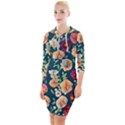 Charming Foliage – Watercolor Flowers Botanical Quarter Sleeve Hood Bodycon Dress View1