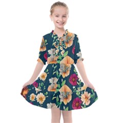 Charming Foliage – Watercolor Flowers Botanical Kids  All Frills Chiffon Dress by GardenOfOphir