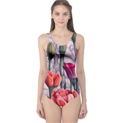 Color-infused Watercolor Flowers One Piece Swimsuit by GardenOfOphir