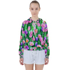 Combined Watercolor Flowers Women s Tie Up Sweat