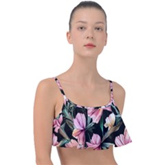 Charming Watercolor Flowers Frill Bikini Top by GardenOfOphir