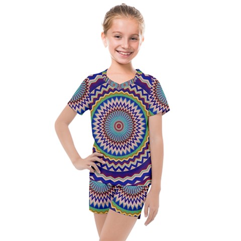 Kaleidoscope Geometric Circles Kids  Mesh Tee And Shorts Set by Ravend